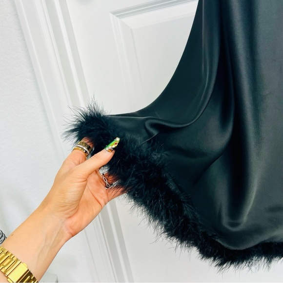 Simon Miller Kizo Black Feather Trim Open Back Maxi Slip Dress Gown Large - Picture 9 of 13